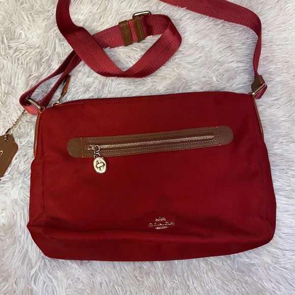 Coach Red Canvas & brown leather bag adjustable shoulder strap - Picture 3 of 11